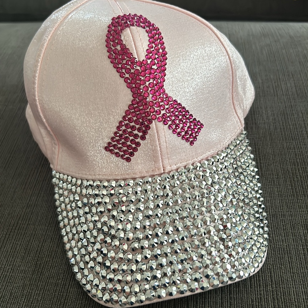 BREAST CANCER AWARENESS pink ribbon Rhinestone hat - Picture 3 of 4